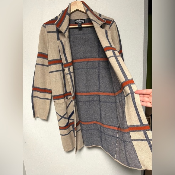 Oliver O Women's Tan Navy & Orange 
Open Front Jacket With Pockets 
Size Small - Picture 2 of 6